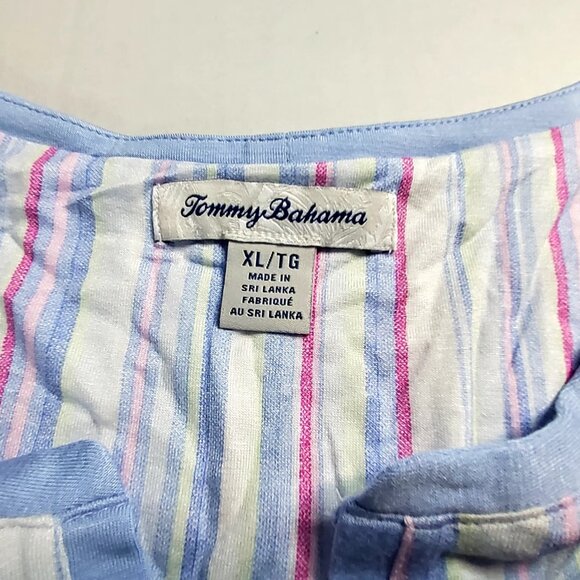 Tommy Bahama Womens Size XL Short Sleeve Cotton Pajama Set Striped Blue/Pink - Picture 3 of 16